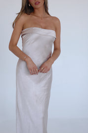 Ecru Strapless Satin Maxi Dress