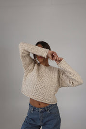Eco Cable Knit Crew Sweater in Natural