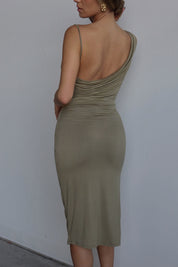 Envy Asymmetrical Cowl Neck Midi Dress