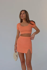 Tia Orange Knit Top And Skirt Set