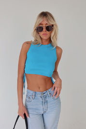 Carlee Side Tie Aqua Blue Top