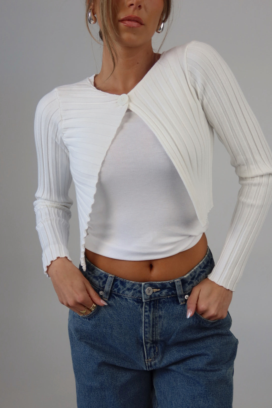 Crop Cardigan White Cardigan Button Up Chic One-Button Cropped