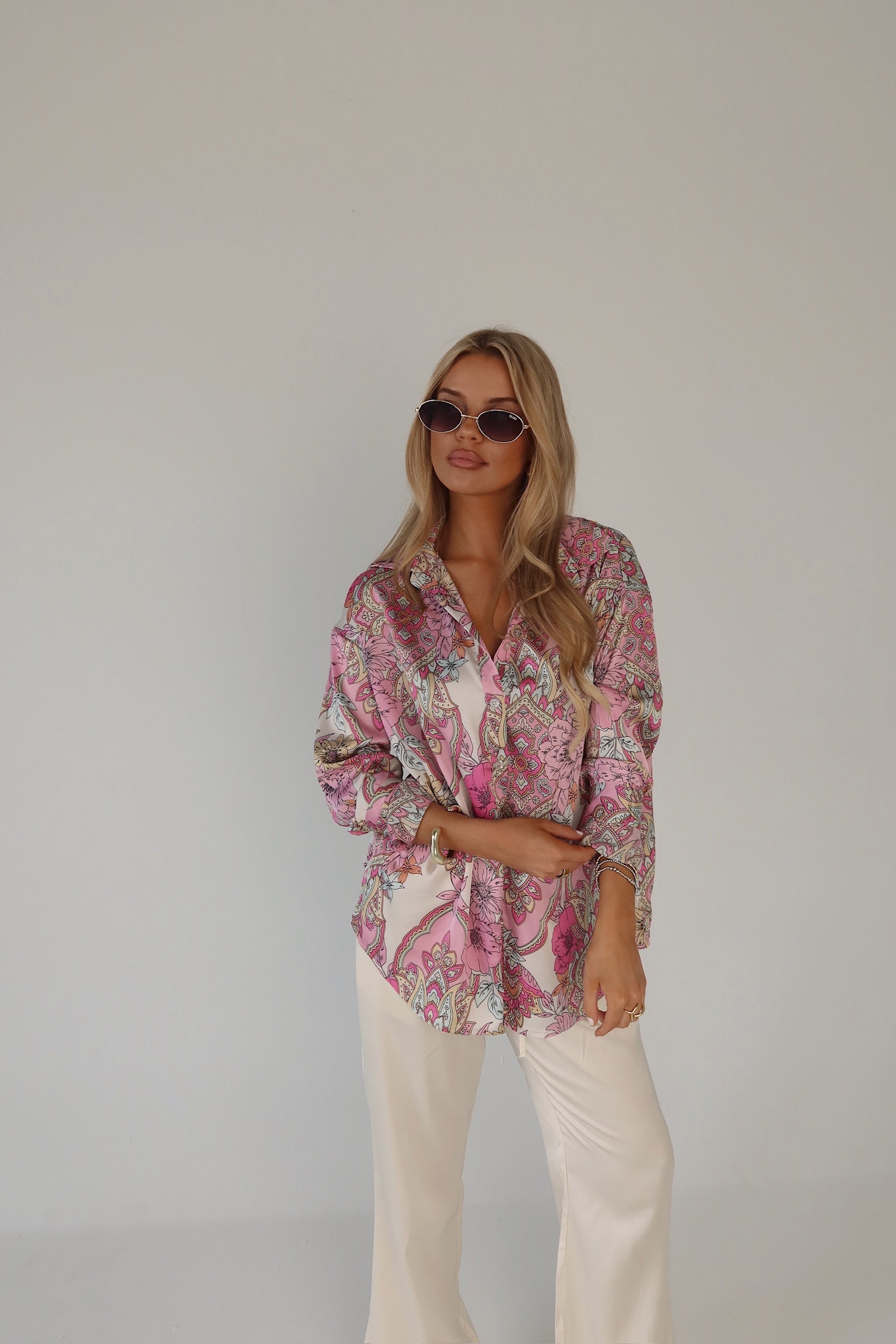 Lilianna Satin Button-Down Top