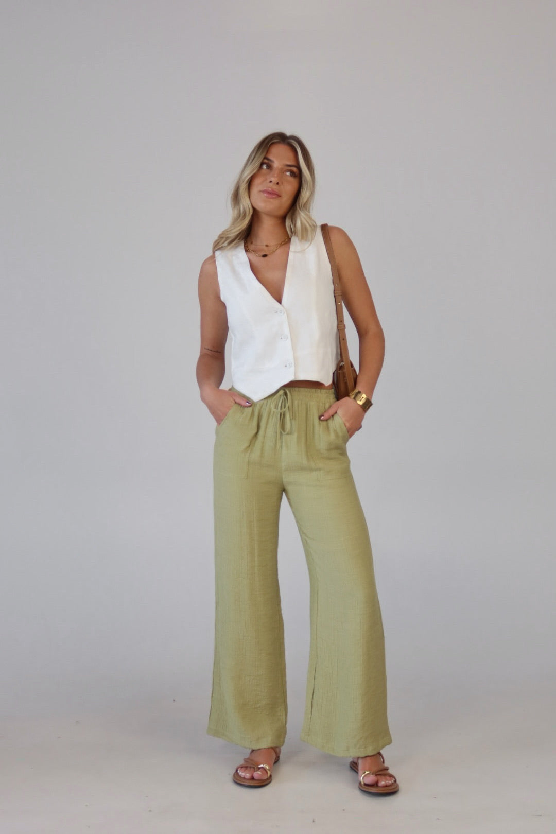 Leila White Linen Vest