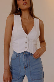RESTOCKED :Aviana Denim Vest In White