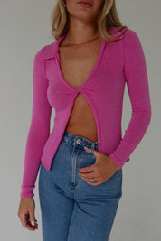 Fuchsia Open Front Collared Top