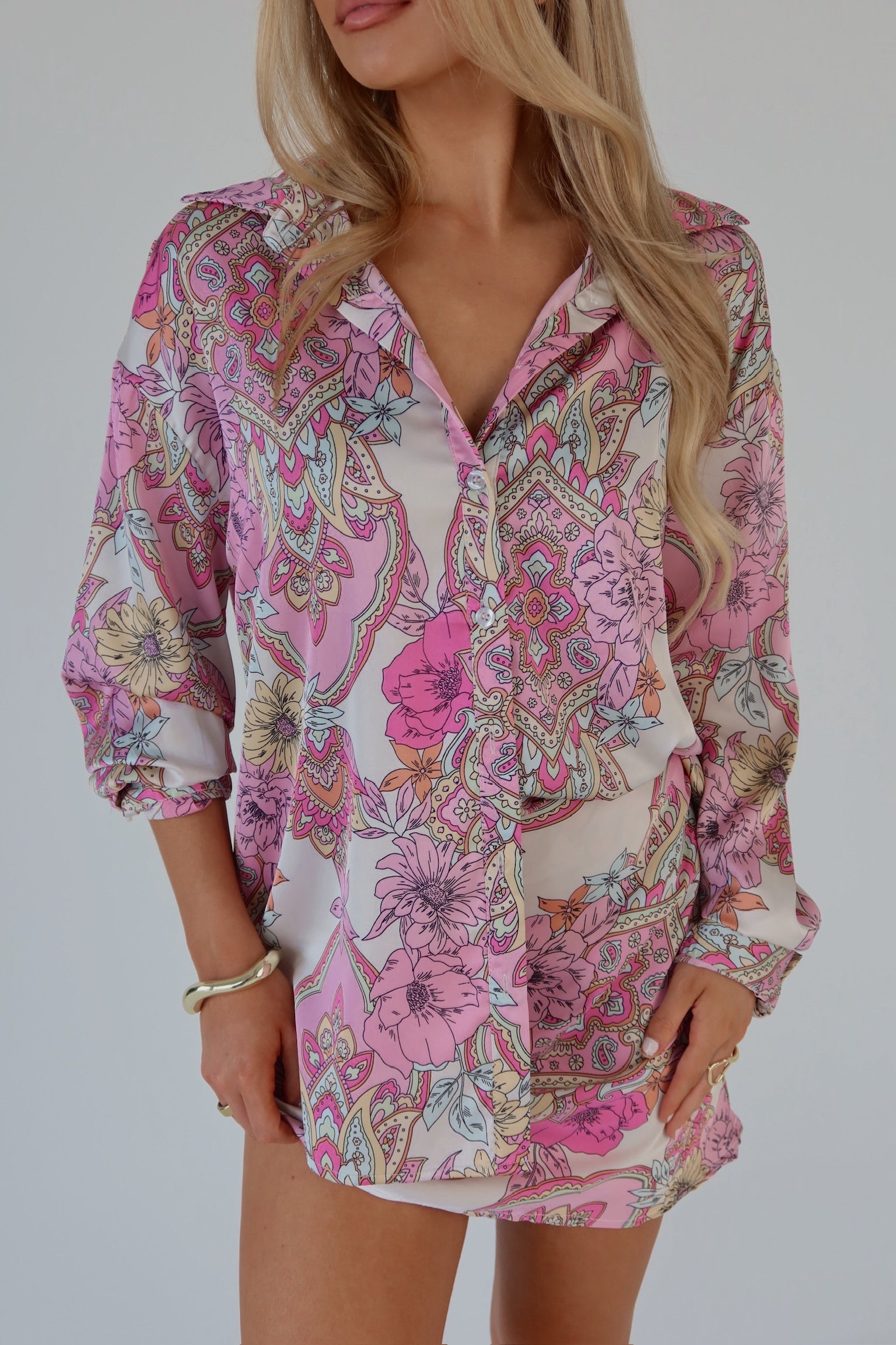 Lilianna Satin Button-Down Top