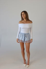 Devyn Satin Short in Dusty Blue