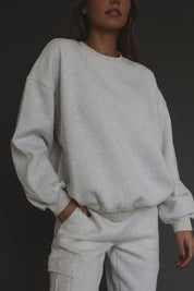 RESTOCKED :Lennox Crew Neck Sweatshirt In Heather White