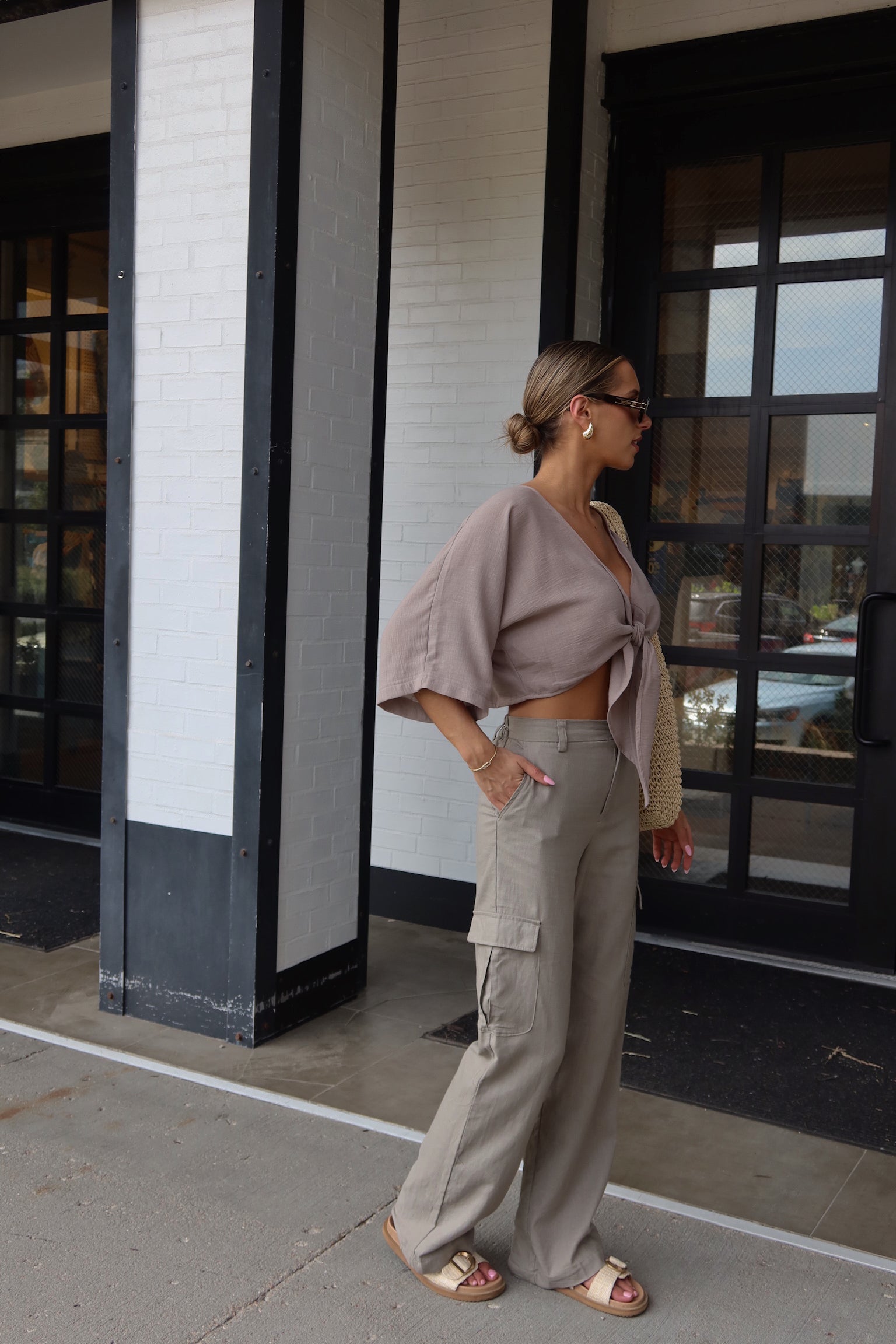 Charcoal Linen Tie Top