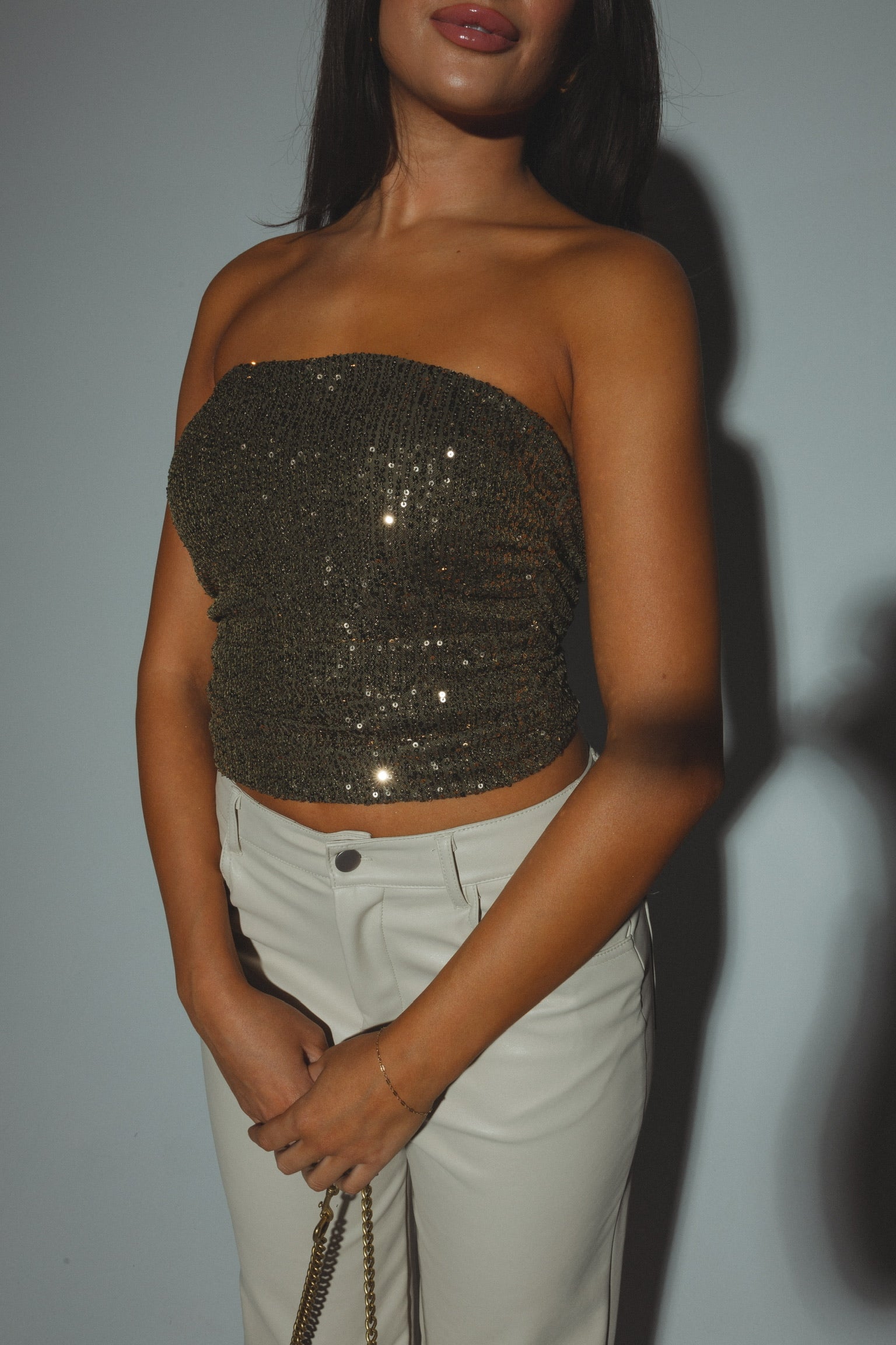 Olivia Sequin Strapless Top