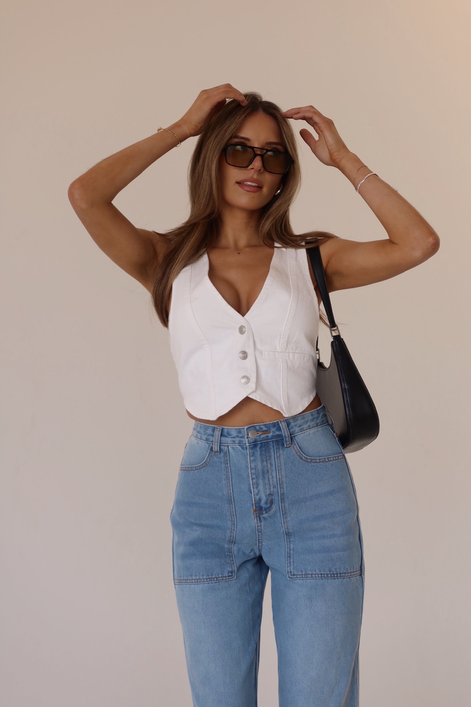 RESTOCKED :Aviana Denim Vest In White