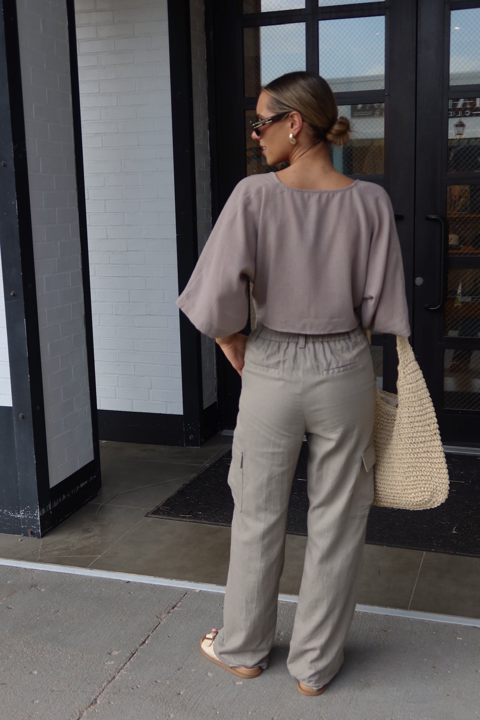 Charcoal Linen Tie Top