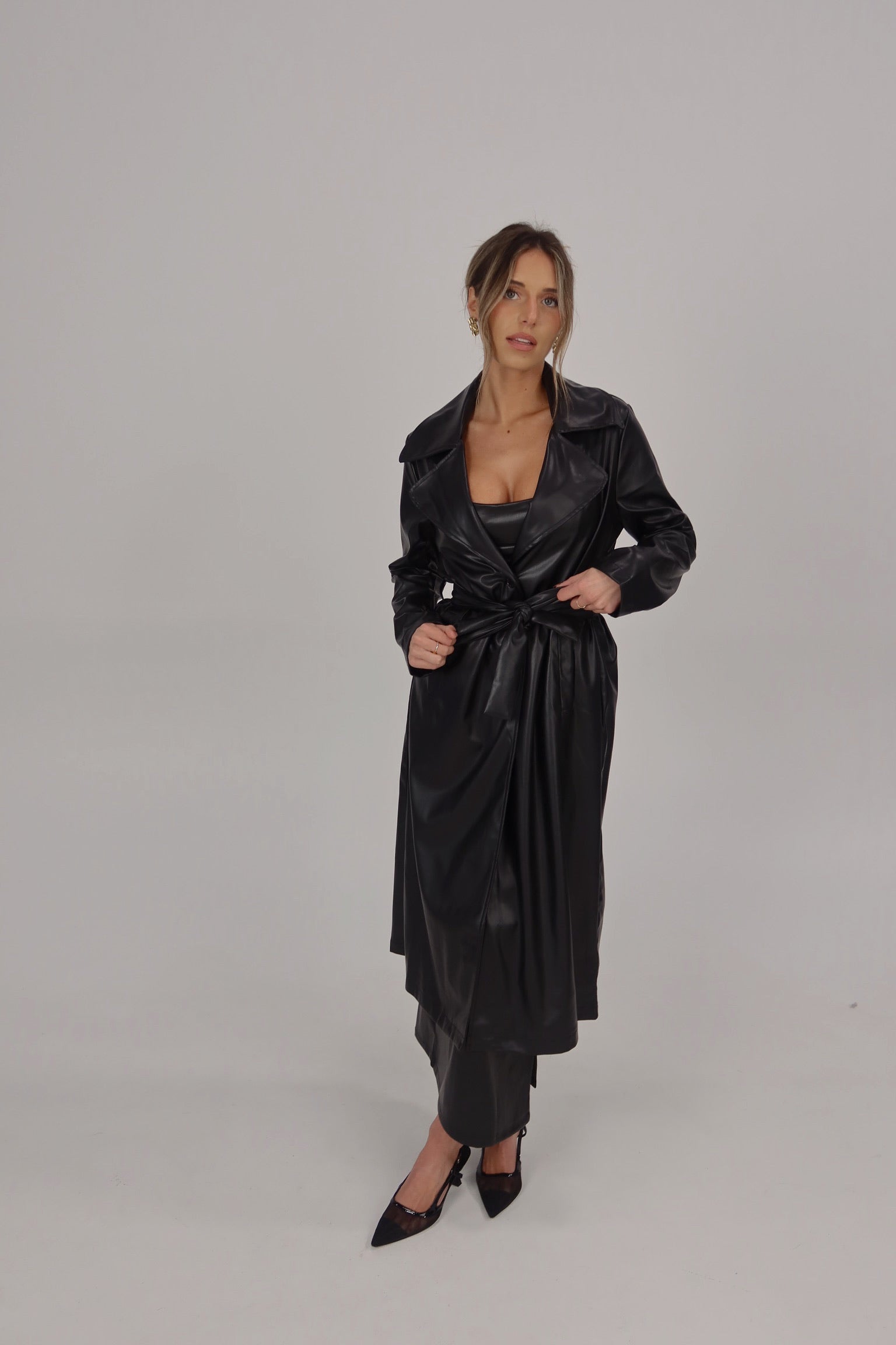 Black Pleather Trench Coat – Madida Clothing