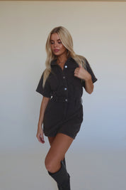 Washed Brown Short Sleeve Romper