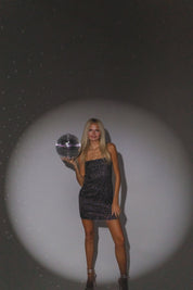 RESTOCKED :Charming Sparkle Black Mini Dress
