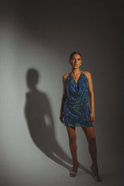 RESTOCKED :Lydia Rhinestone Mini Dress In Blue