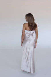 Ecru Strapless Satin Maxi Dress