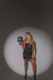 RESTOCKED :Charming Sparkle Black Mini Dress