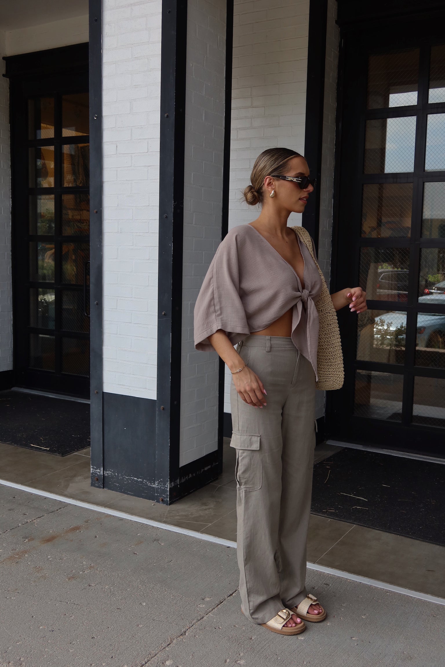 Charcoal Linen Tie Top