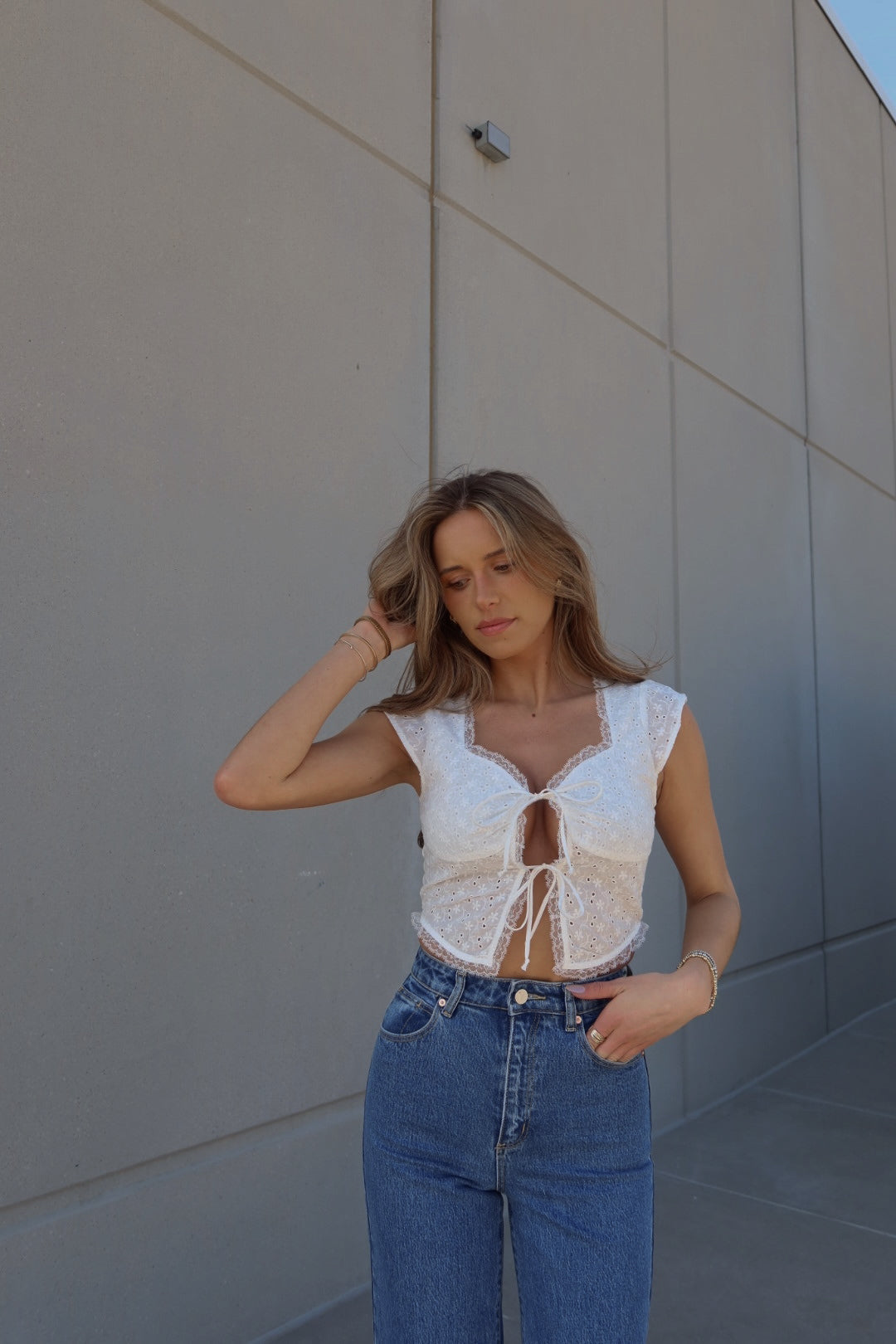 Clara Eyelet Tie Top In White