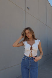 Clara Eyelet Tie Top In White