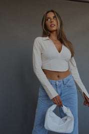 RESTOCKED :Emory Collared Long Sleeve Top In Taupe
