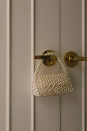 Pearl Bead All Over Handle Bag In White