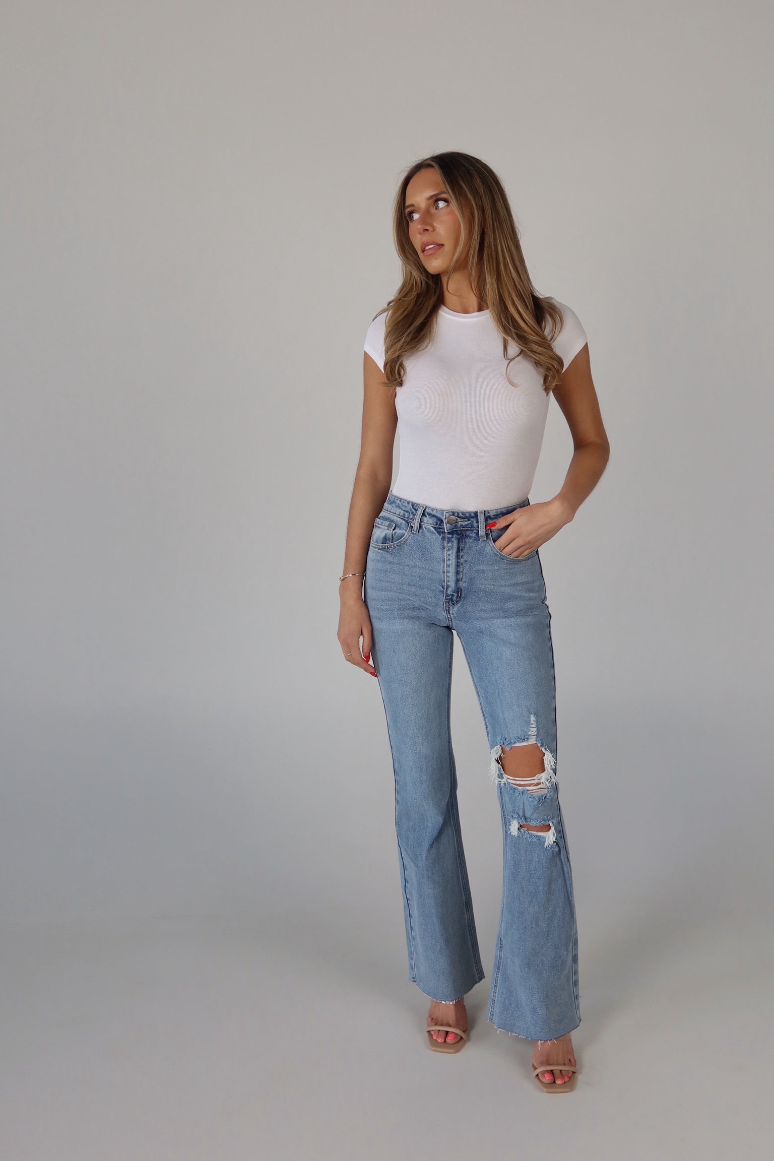 Matty Distressed Flare Jeans