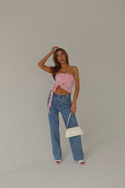 RESTOCKED :Zoey Pink Floral Strapless Top