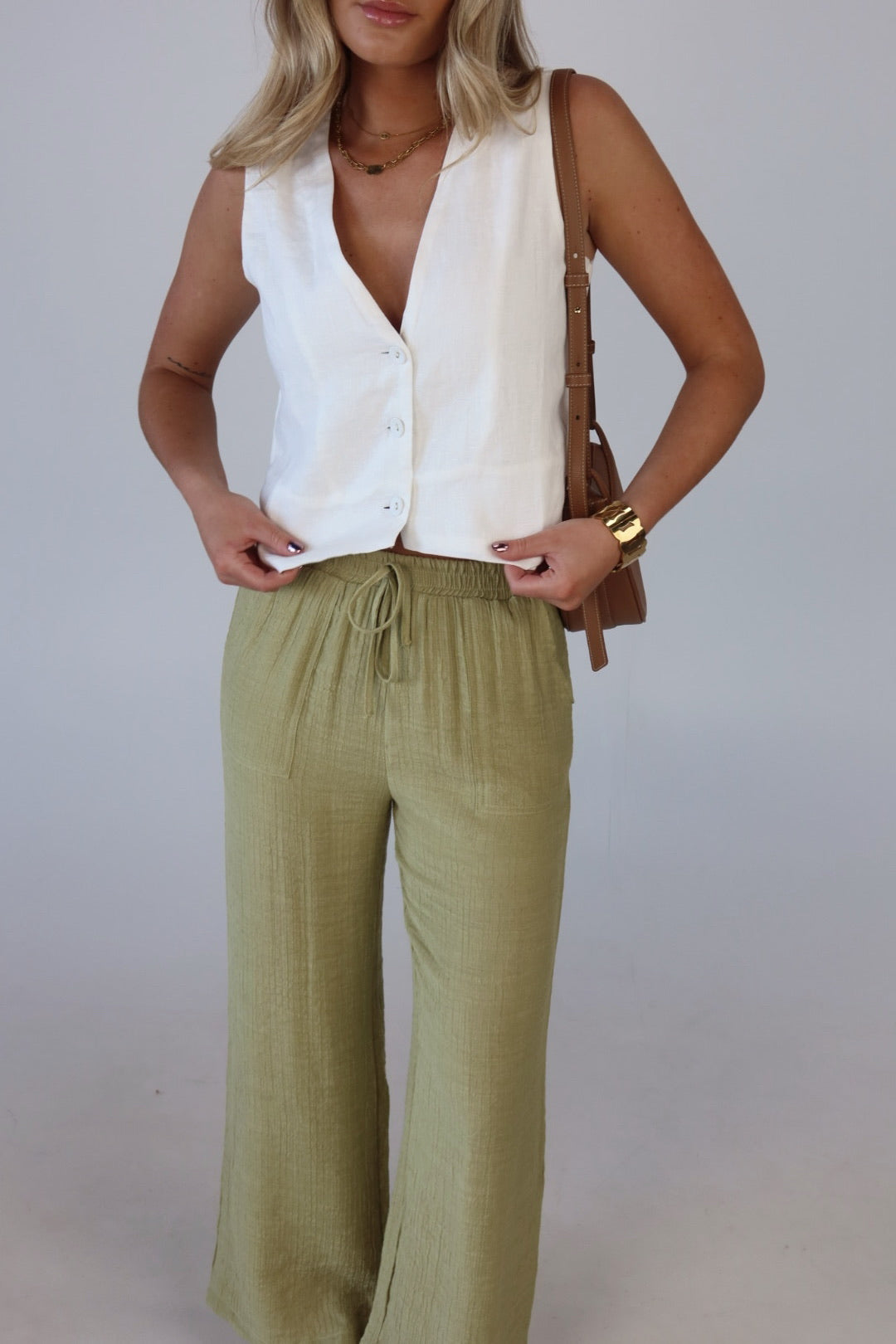 Leila White Linen Vest