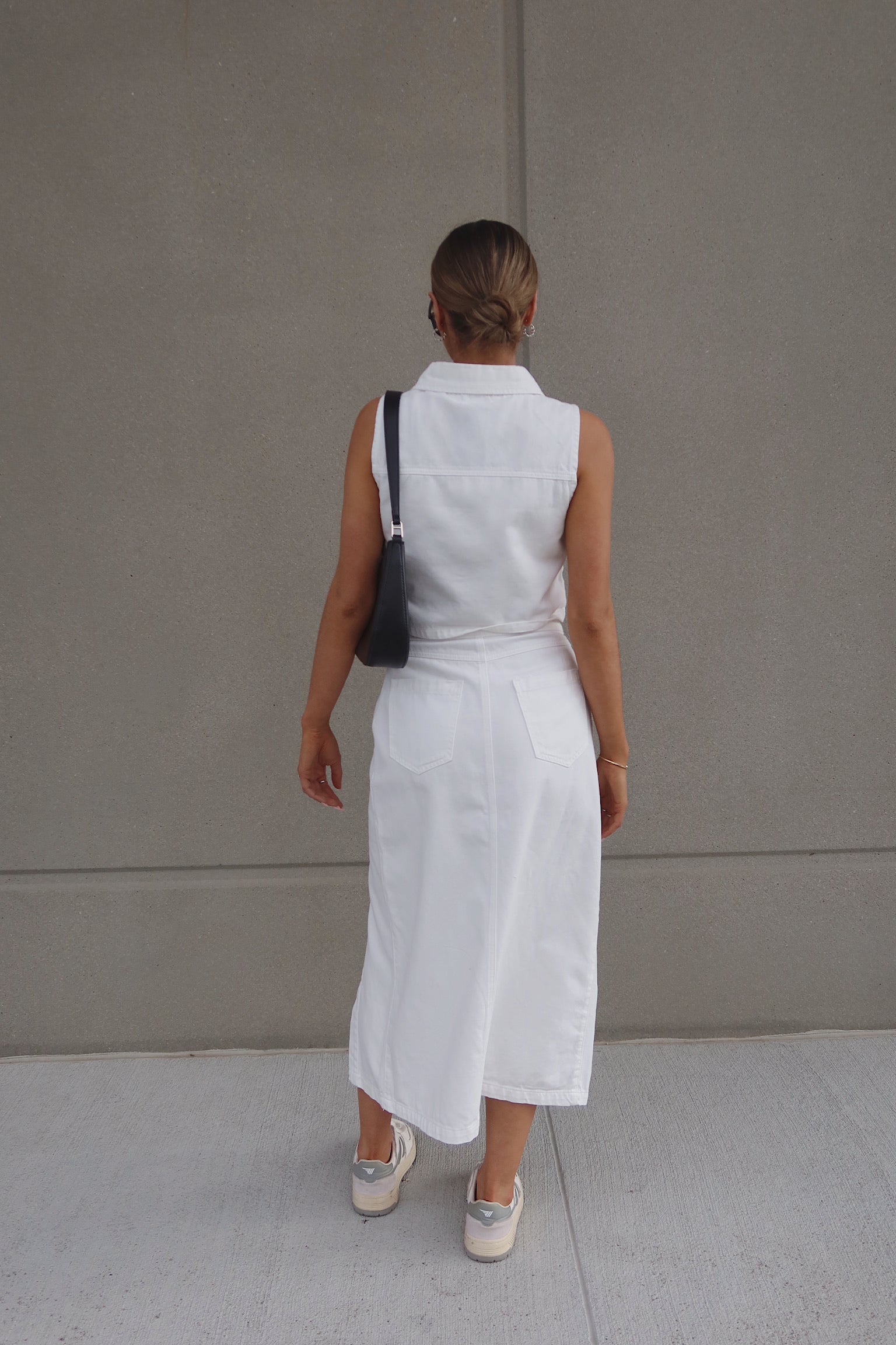 White Denim Button Down Top and Skirt Set