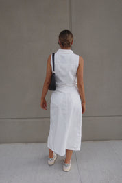 White Denim Button Down Top and Skirt Set