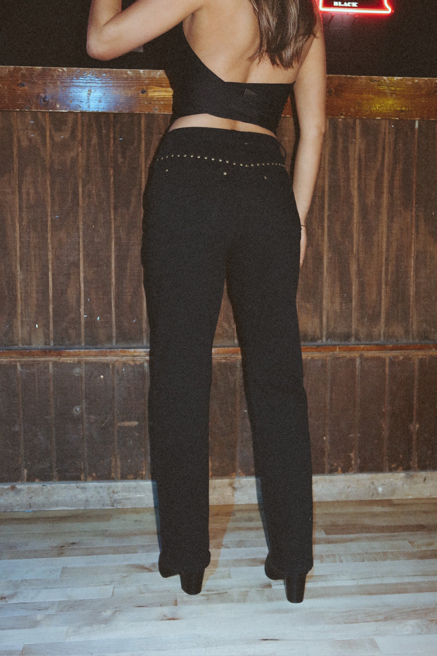 SALE :Zia Studded High Rise Straight Jeans