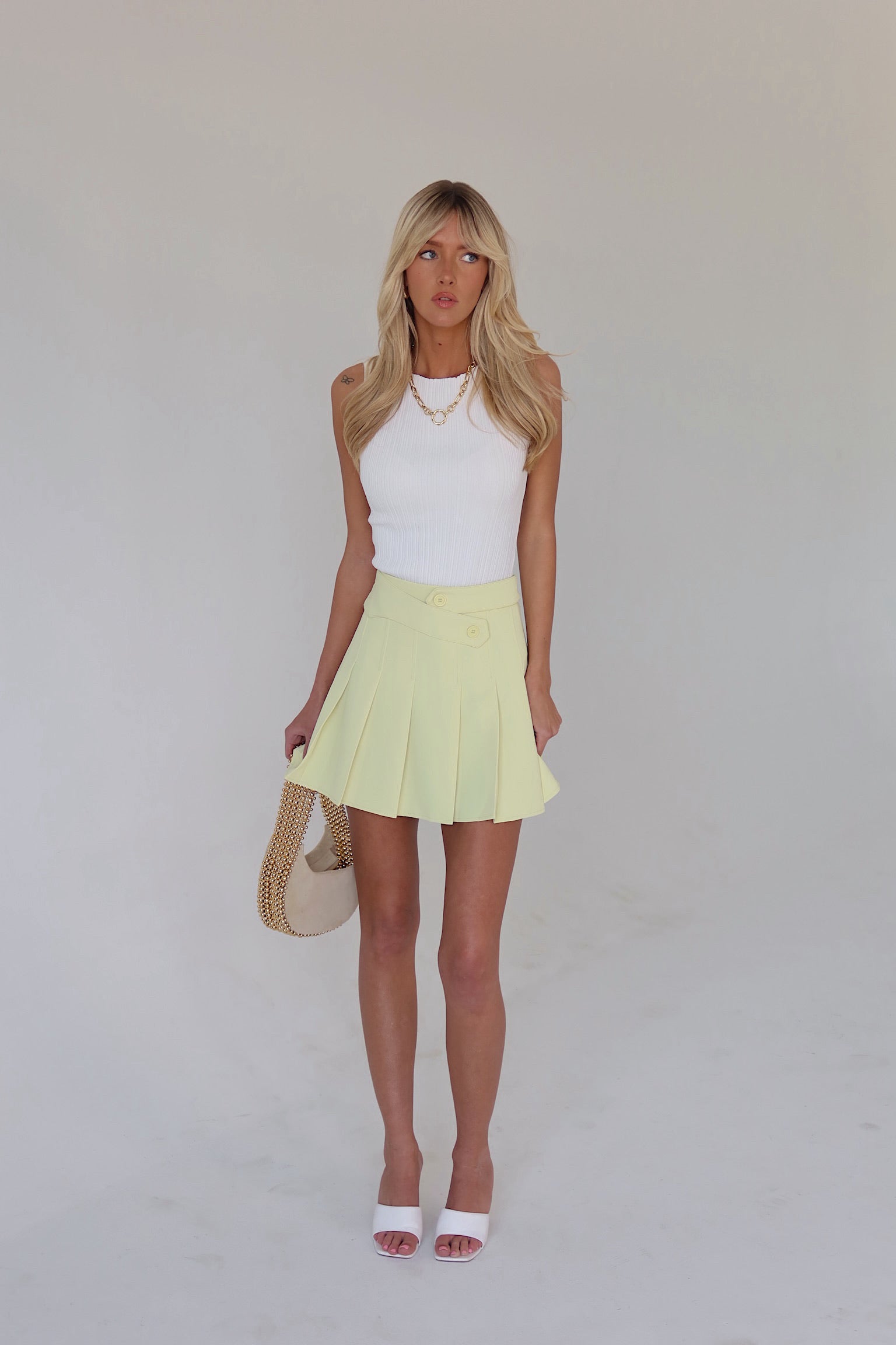 Lemon Pleated Mini Skirt