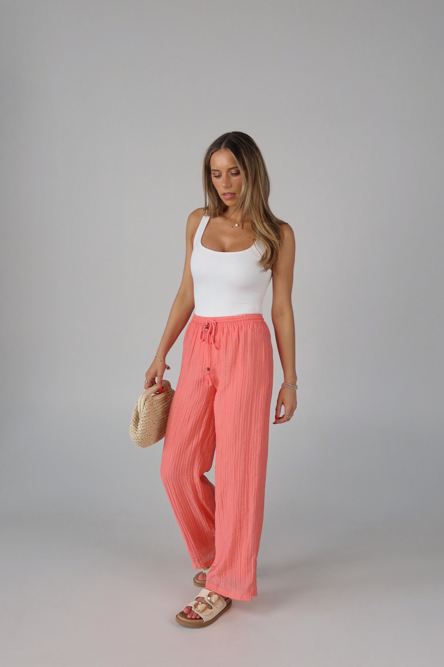 Coral Drawstring Pant