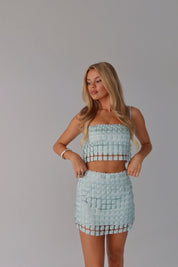 Cora Mint and Silver Shimmer Crop Top