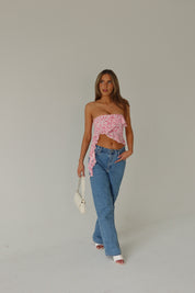 RESTOCKED :Zoey Pink Floral Strapless Top