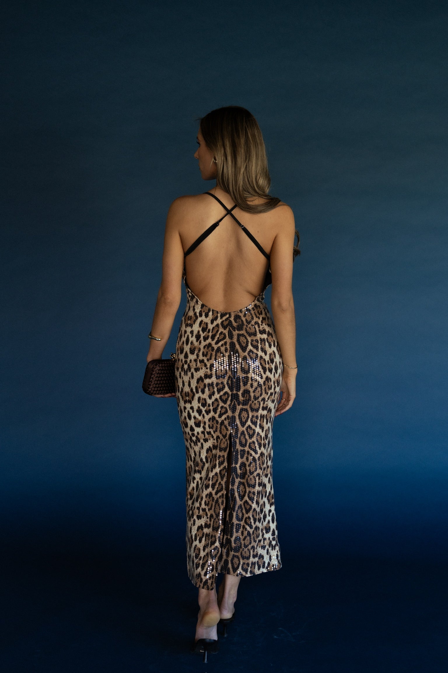 Leopard Print Sequin Midi Dress