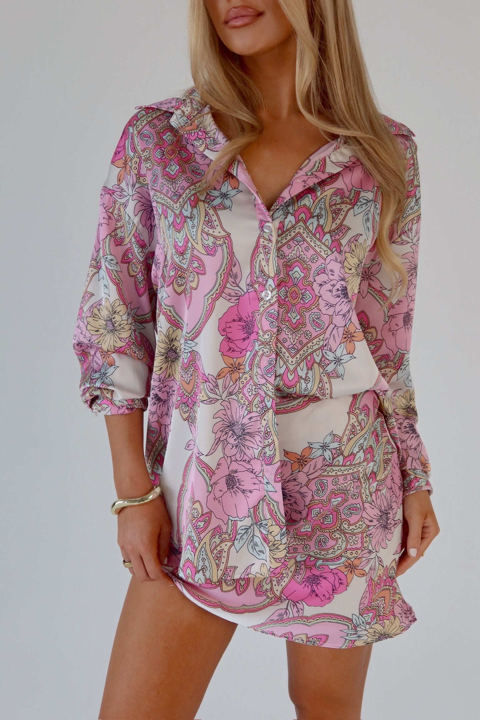 Lilianna Satin Button-Down Top