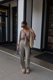 Charcoal Linen Tie Top