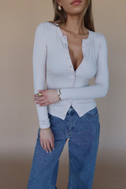 Erika Button-Down Long Sleeve Top in Blush