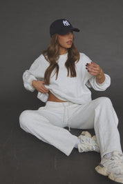 RESTOCKED :Lennox Crew Neck Sweatshirt In Heather White