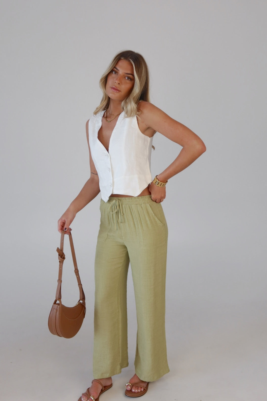 Leila White Linen Vest