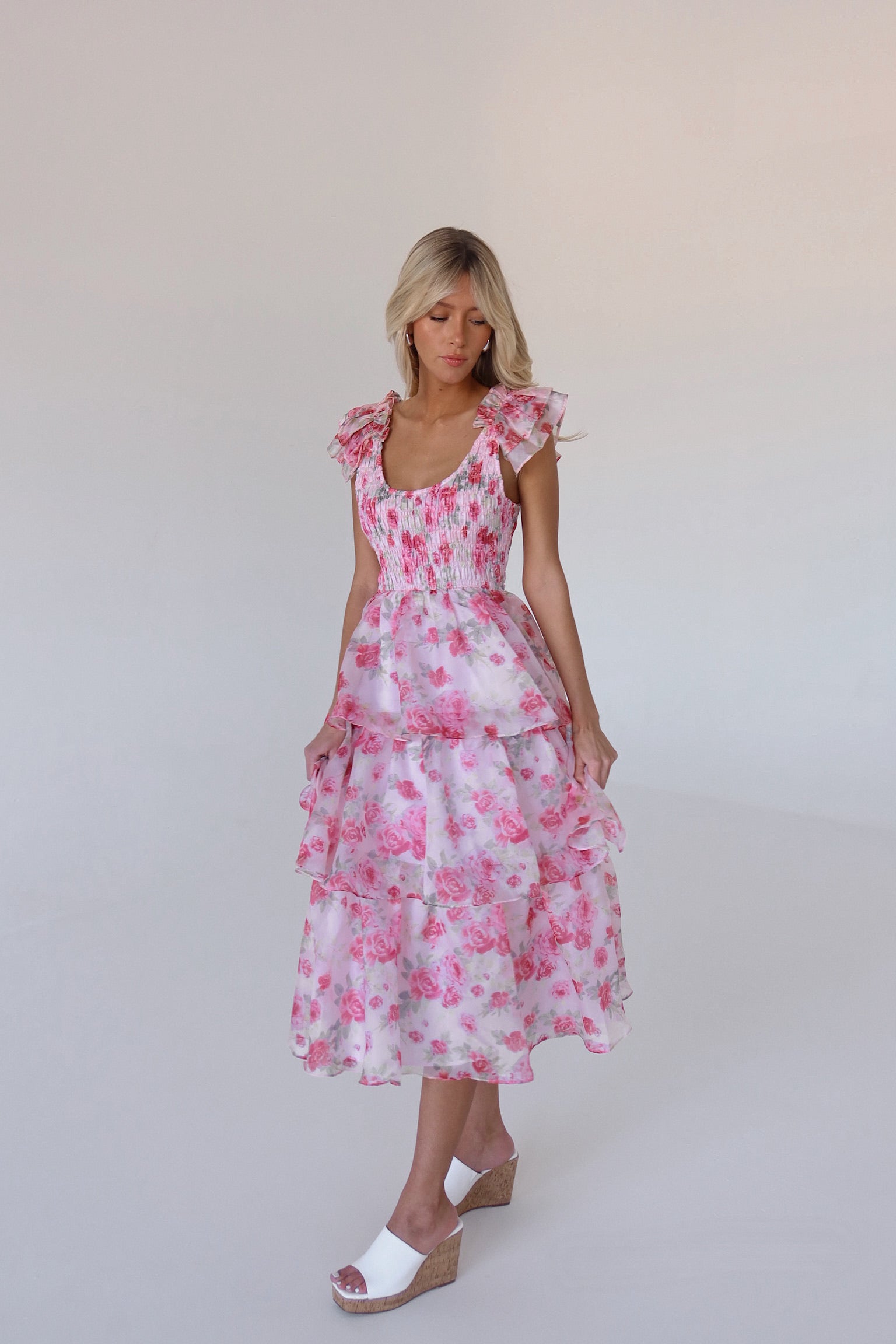 RESTOCKED :Livia Tiered Organza Midi Dress – Madida Clothing
