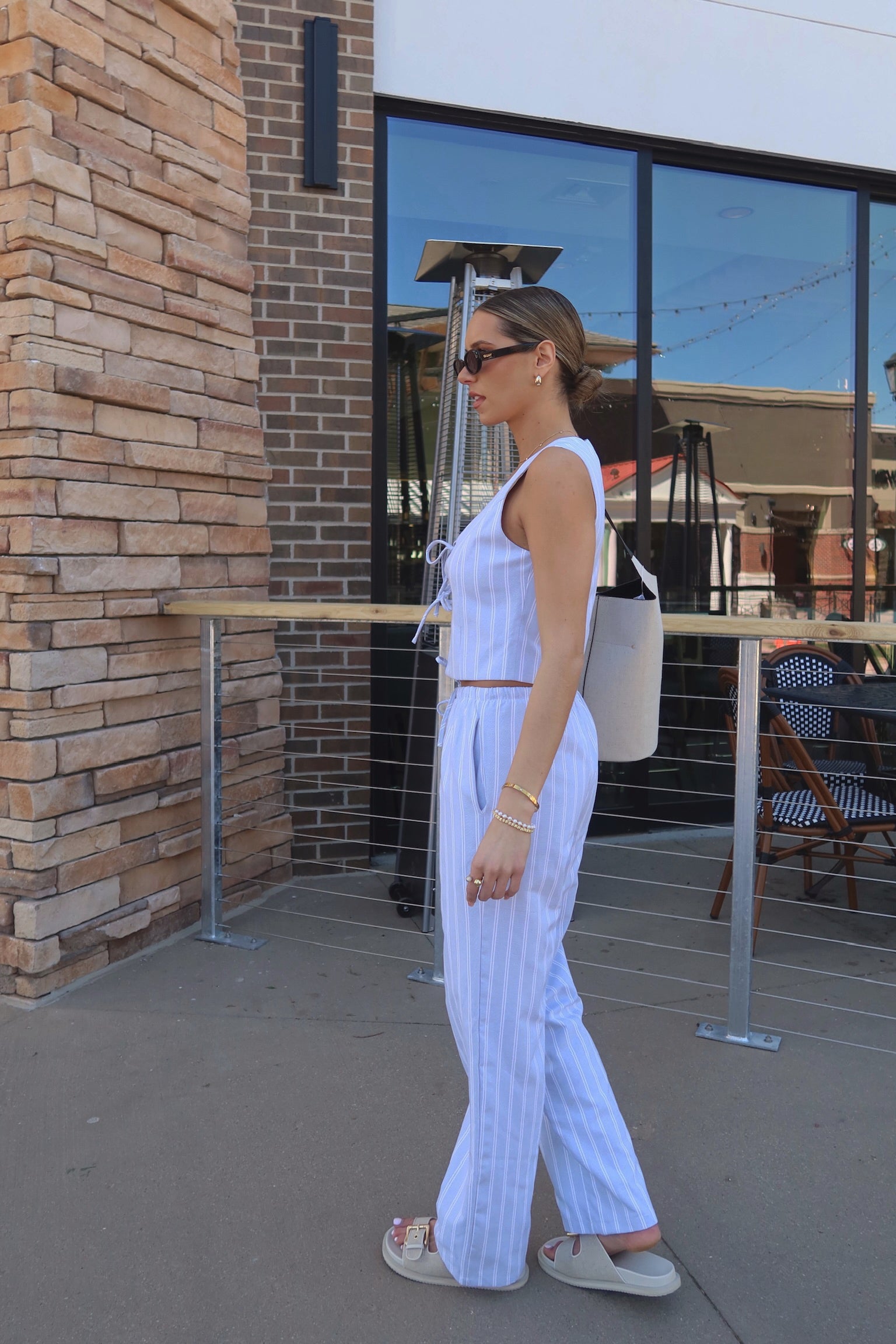 Della Dusty Blue Striped Pant