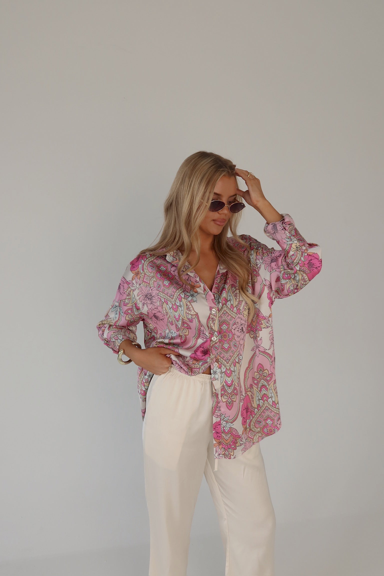 Lilianna Satin Button-Down Top