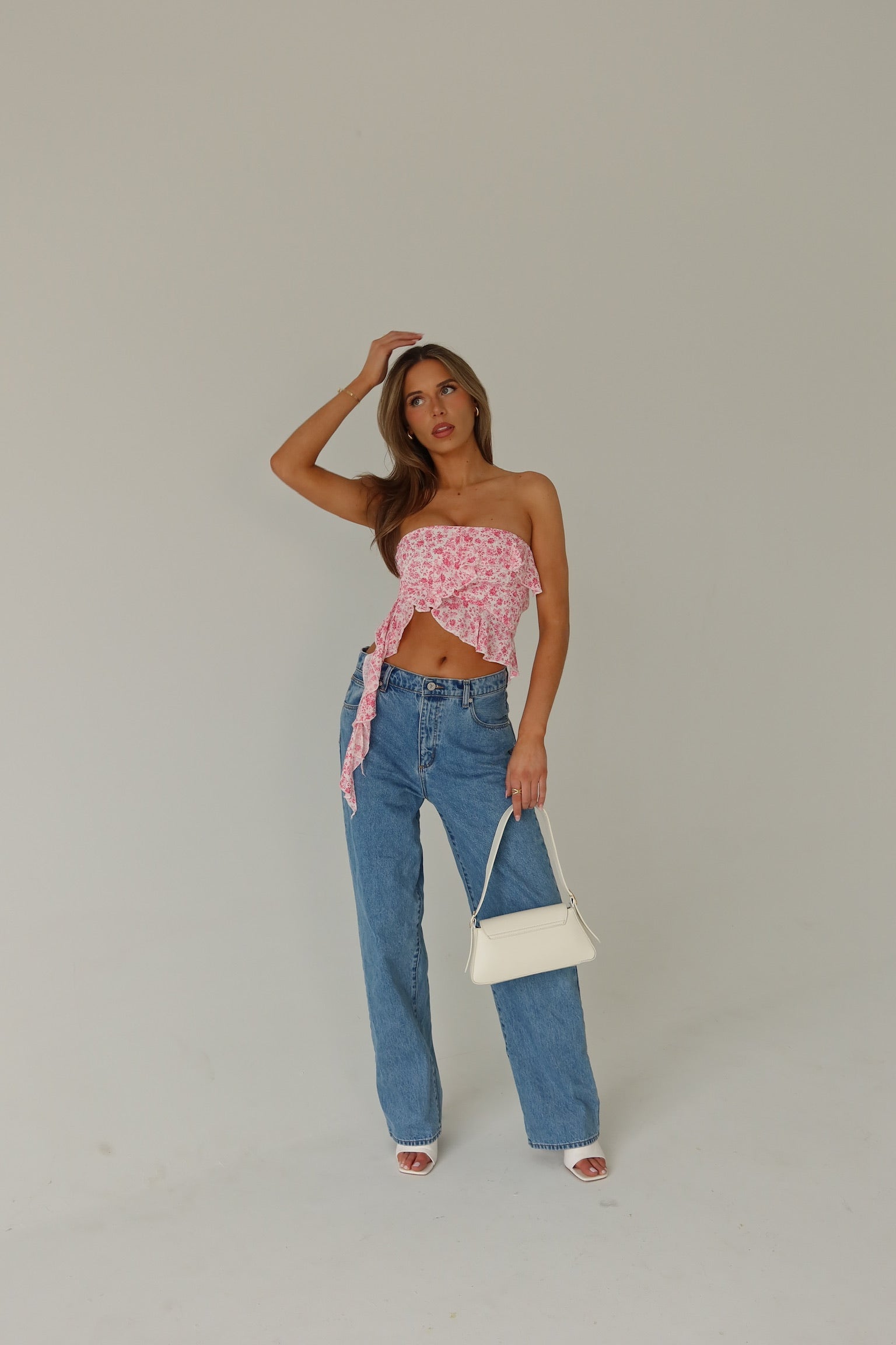 RESTOCKED :Zoey Pink Floral Strapless Top