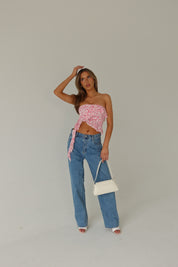 RESTOCKED :Zoey Pink Floral Strapless Top