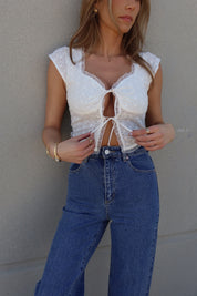 Clara Eyelet Tie Top In White